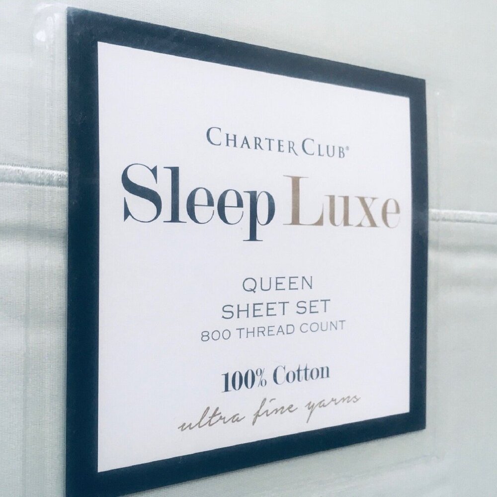 new ALOE GREEN Charter Club Sleep Luxe 800 TC 100% Cotton Sateen QUEEN Sheet Set